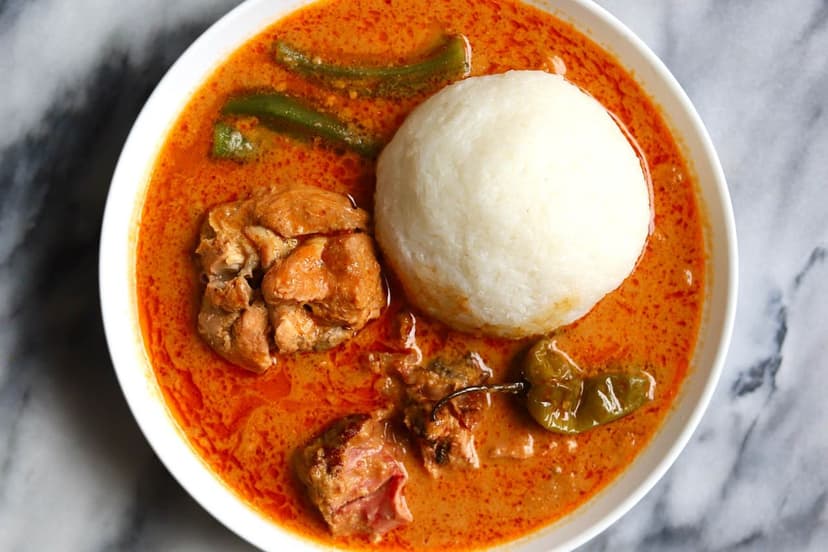 Banku + Groundnut Soup + Chicken & Fish